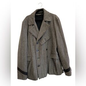 Cohesive Herringbone Blazer Jacket Gray Black Double Breasted Lined Sz XXL